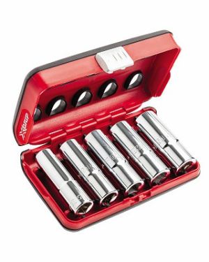 Assortimento in cassetta bimateriale con bussole lunghe con bocca esagonale speciale X-Grip (5 pz)